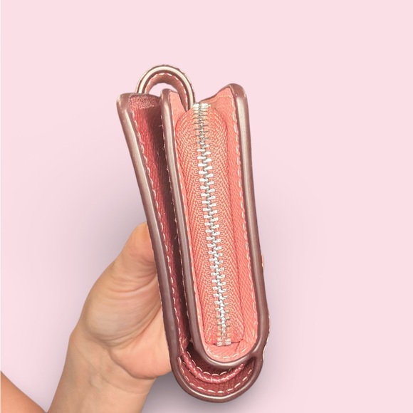 Coach Pink Leather Snap Zip Wallet Light Blush Pebbled Leather - Picture 3 of 7